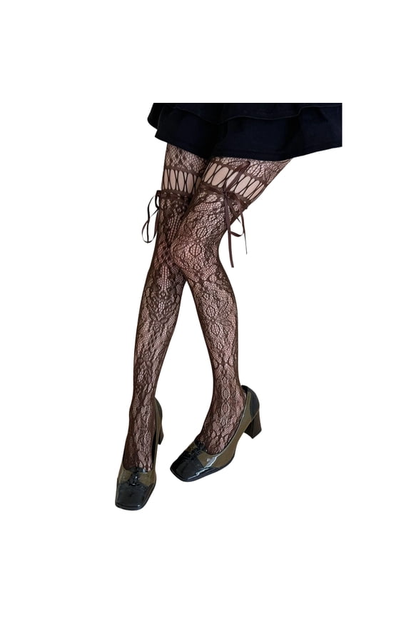 Women Patterned Fishnets Thigh High Stockings Suspender Pantyhose Garter Belt Tights Sheer Mesh Tights Pantyhose Hosiery