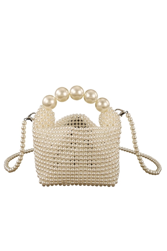 Women Pearl Beaded Clutch Handle Bag Evening HandBag for Wedding Party