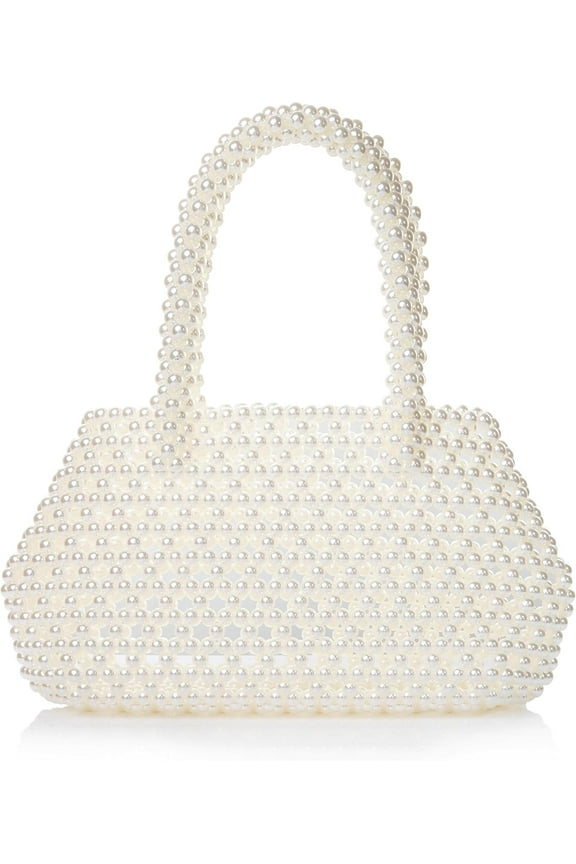 Women Pearl Beaded Pleuche Handle Bag Evening HandBag for Wedding Party