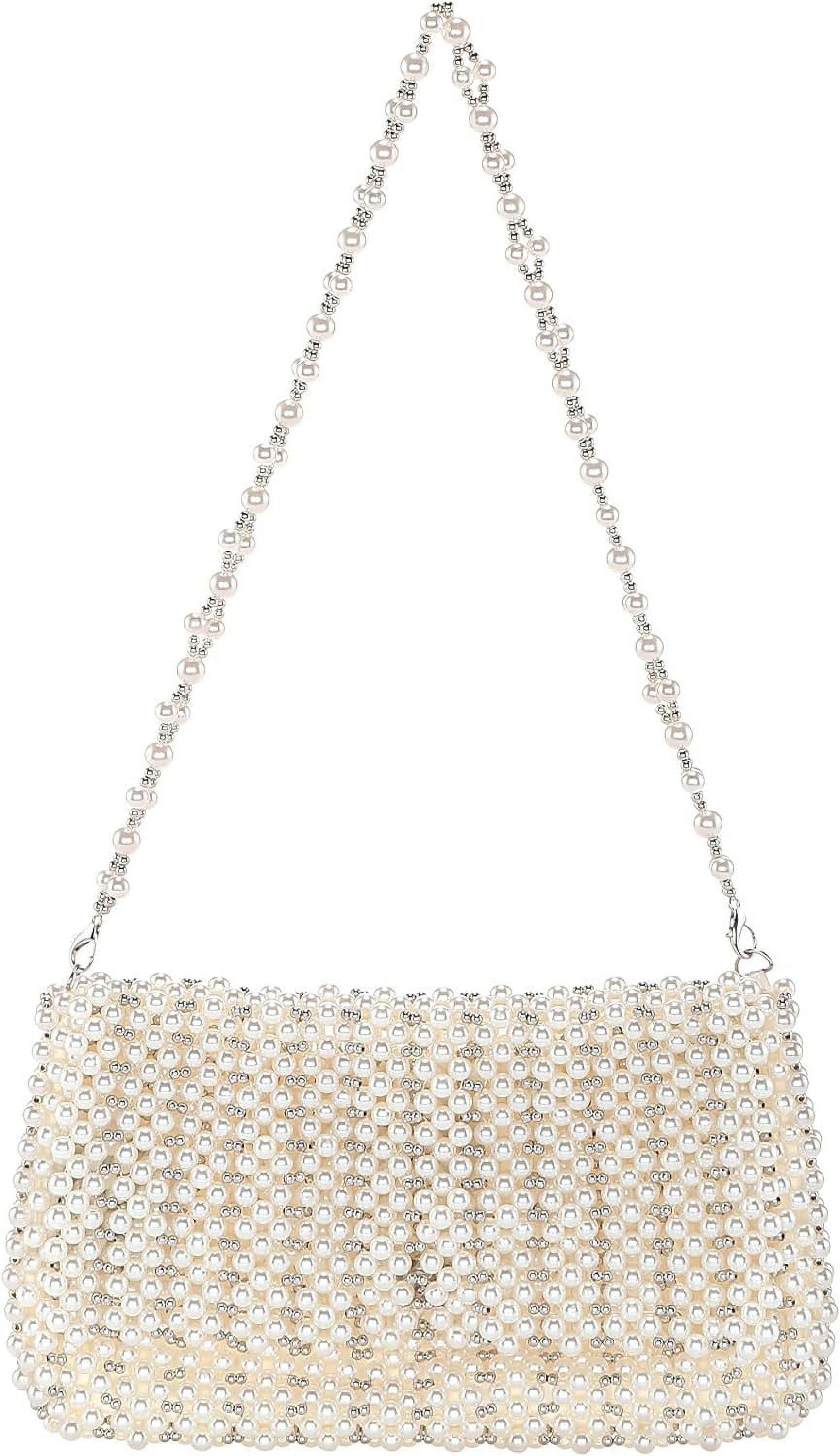 Women Pearl Clutch Bag Beaded Evening Purse Crossbody Wedding Top-Handle Pearl Beaded Bag, Pearl Clutch Bag, Evening Bag, Handmade  main image 4