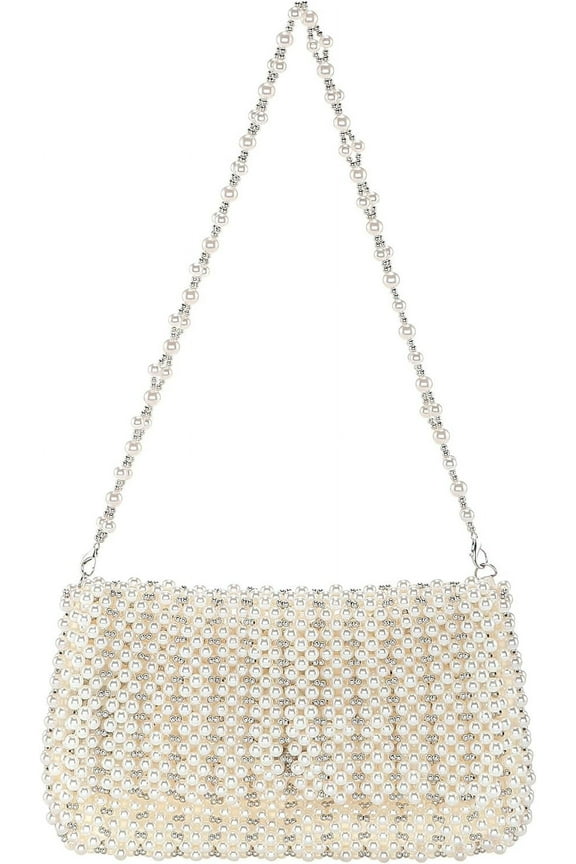 Women Pearl Clutch Bag Crossbody Handbag Purse Beaded Evening Bag Shoulder Wedding Clutch Top-Handle Chain