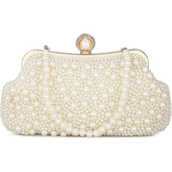 Women Pearl Clutch Bag Noble Crystal Beaded Evening Bag Wedding Clutch with Pearl Chain