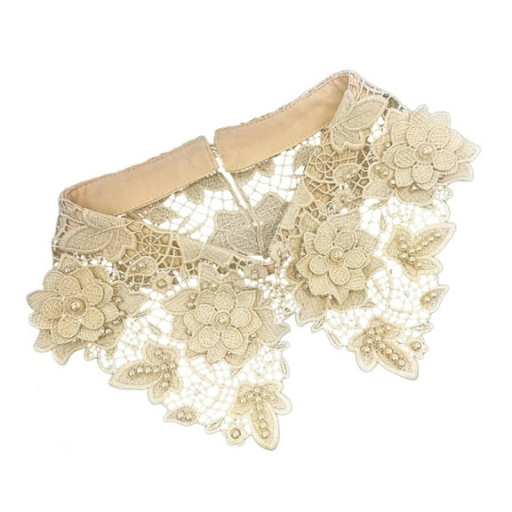 Women Pearl False Collar Hollow Embroidery Lapel Detachable Blouse Collar Choker