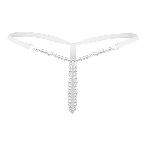 Women Pearl And Thongs Solid Low Waist Underwear