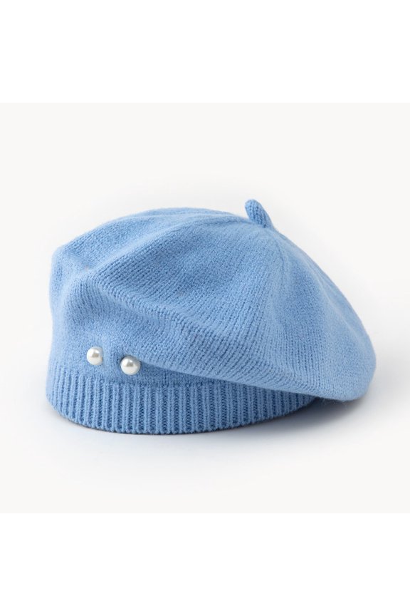 Women Pearl Knit Beret Hat Warm Winter Elegant Pumpkin Beret Cap Stretch Fit