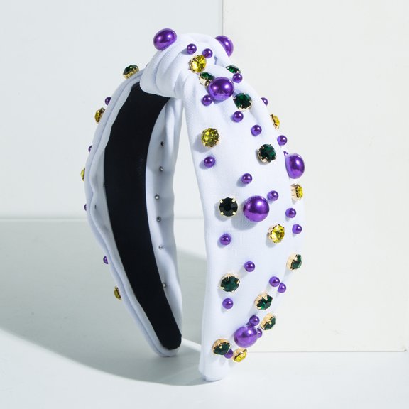 Women Pearl Knotted Headband, Fake Pearl Rhinestone Crystal Jeweled Hairband, Wide Top Knot Hairband, Christmas Valentine’s Day Hair Accessories Holiday Gifts