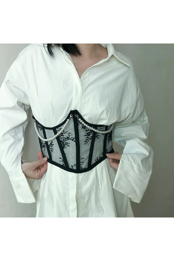 Women Pearl Lace Back Lace Up Underbust Shapewear Underwear Corset Compression Tops for Women Low Back Compression Compression Top Women plus Dress Undergarments for Women Womens Top Undershirt