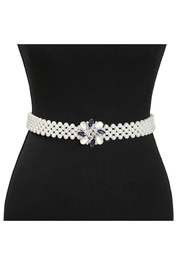 Women Pearls Crystal Waist Chain Elastic Corset Jewelry Waist Styling Decoration