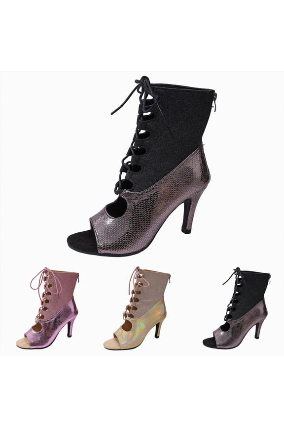 Women Peep Toe Gladiator Sandals Stiletto High Heels Lace up Summer Ankle Booties Lightweight Zipper Sexy Glitter Dance Shoes Gold Size 8