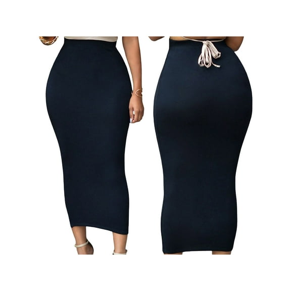 Women Pencil Skirt, Solid Color Elastic Waist Band Maxi High Waist Slim Skirts