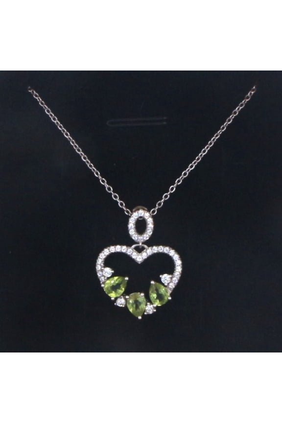 Women Pendant Heart Shaped 18K White Gold Plated Silver with 1CaratNatural Peridot Gift Packing