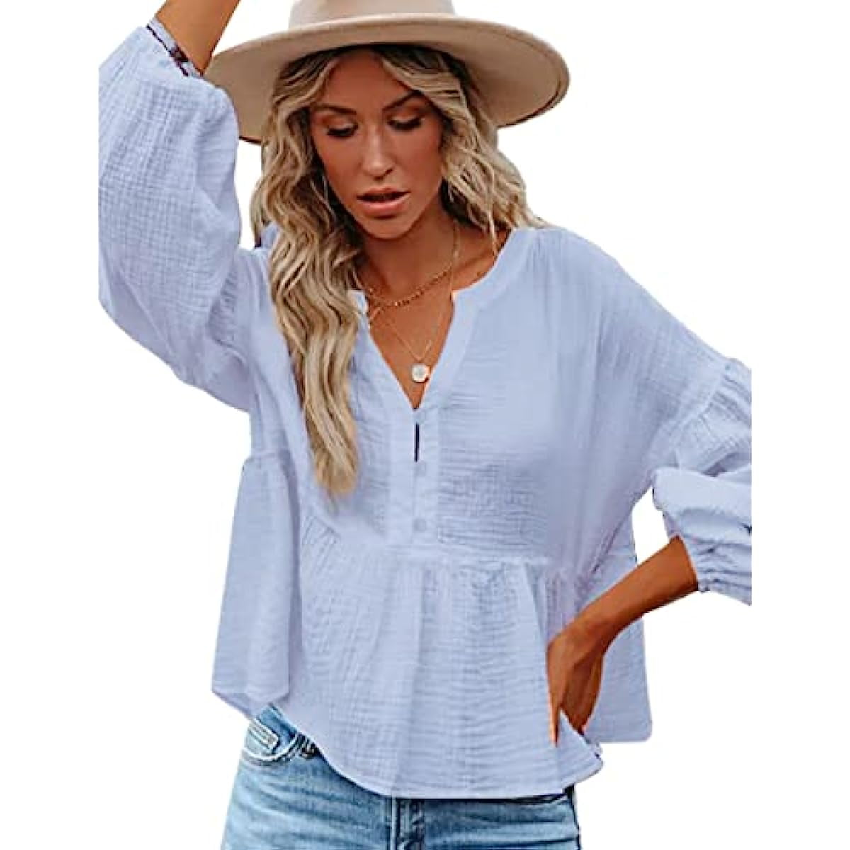 Girl's Bamboo Ruffled Cap Sleeve Henley Peplum Top & Bloomer Outfit Set - Betty (Rabbits) main image 1