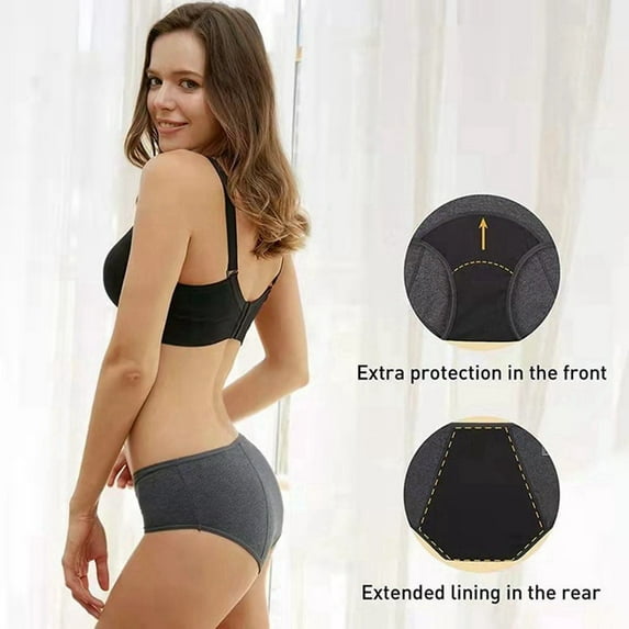 Women Period Underwear Postpartum Physiological Pants Teens Girls Menstrual Panties Leak Proof Briefs Full Coverage Plus Size Gray
