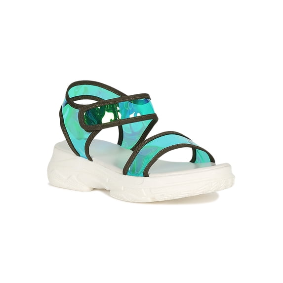 Women Perspex Hologram Trim Edge Single Band flatform Sandal 18664