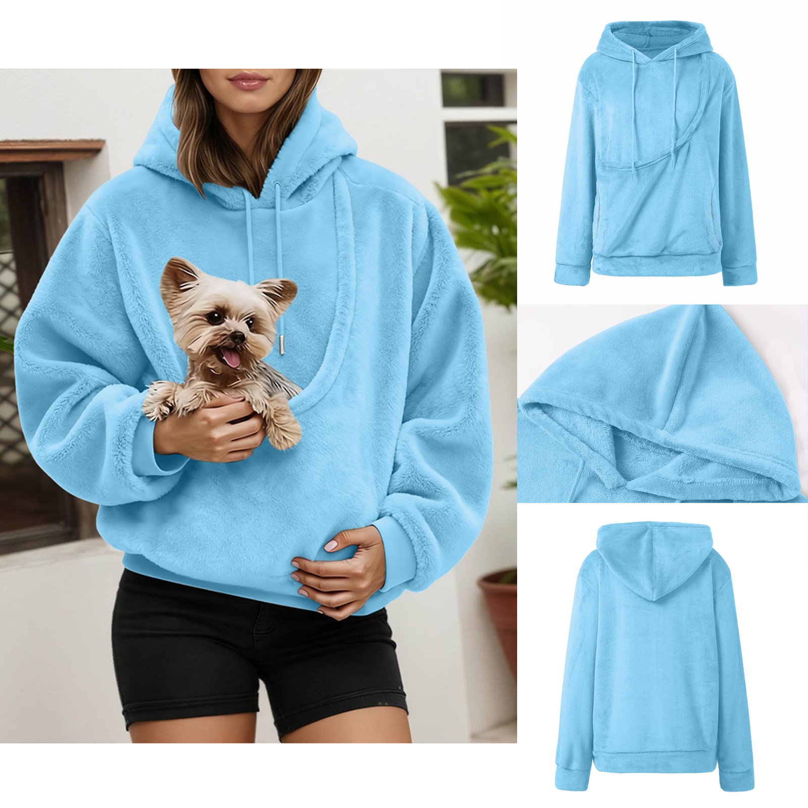 Fleece Huisdier Pouch Hoodie Vrouwen Gezellige Kat Hond Hoodie Carrier Puppy Carrier Sweatshirts Oversized Fleece Gevoerde Huisdier Sling Pouch Pullover Met Kangoeroe Zak, L