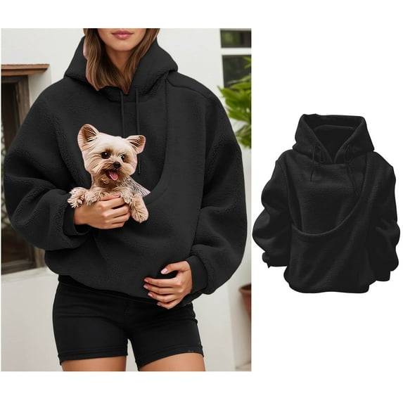 Women Pet Pouch Hoodie Women Pullover Dog Carrier Hoodie Long Sleeve Large Pocket Kangaroo Pouch Hoodies Warm Fall Winter Clothes