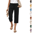 thumbnail image 1 of Women Petite Capris Pants Summer Casual Loose Drawstring Elastic High Waist Straight 2026 Lounge Beach Cropped Trousers Black XL, 1 of 6