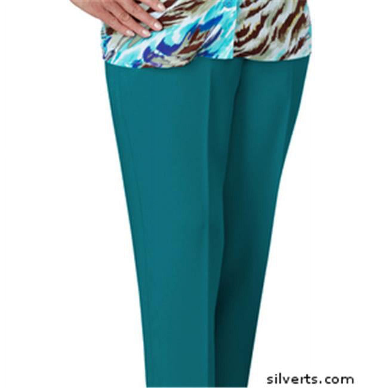 Women Petite Pants Elastic Waist Two Pocket Teal, Size 16 P