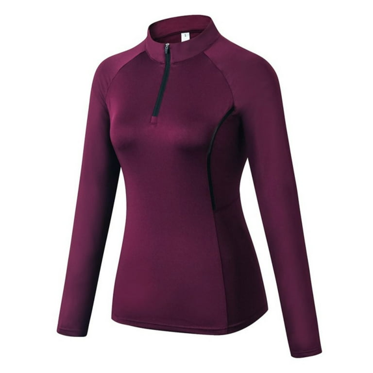 Women Petite's Zipper Long Sleeve Compression Shirts with  Thumbhole,Quick-Drying Yoga Athletic Running T Shirt Pullover for Hiking  Running Workout Tops,Soft Mock Neck Thermal Tops,XS-XL Red 