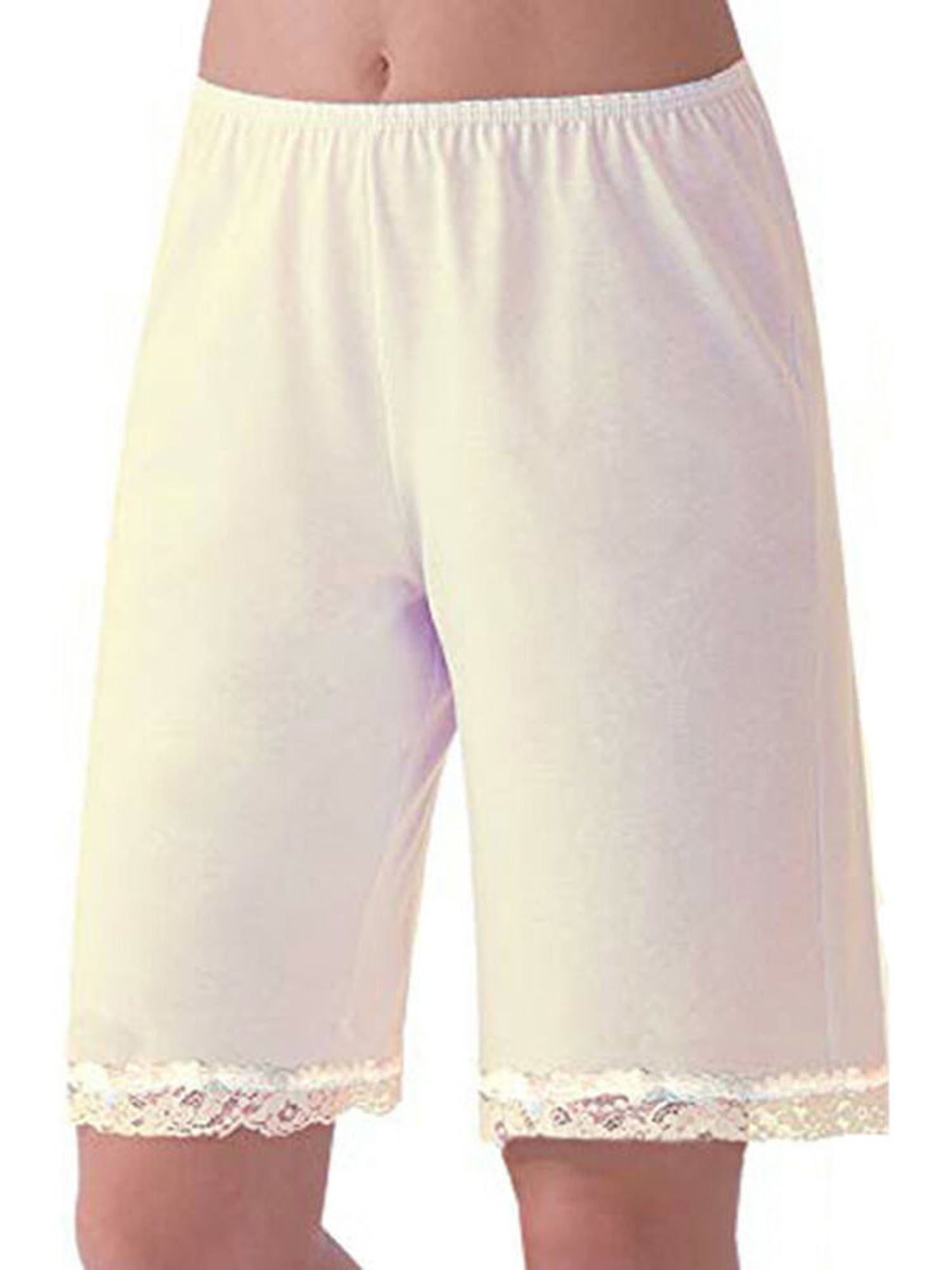 Women Pettipants Culotte Slip Bloomers Split Skirt Lingerie Satin Pant Slip with Lace Trim M3XL