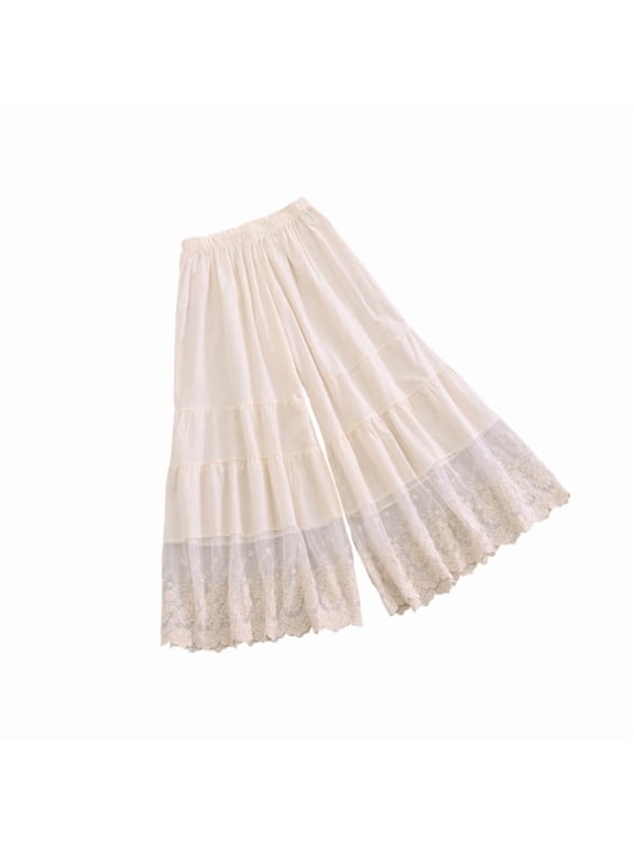 Women Pettipants Half Slip Wide Leg Lace Trim Cotton Culotte Slips Pajama Pants