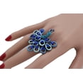 thumbnail image 1 of Women Pewter Metal Ring Peacock Bird Feathers Blue, 1 of 10