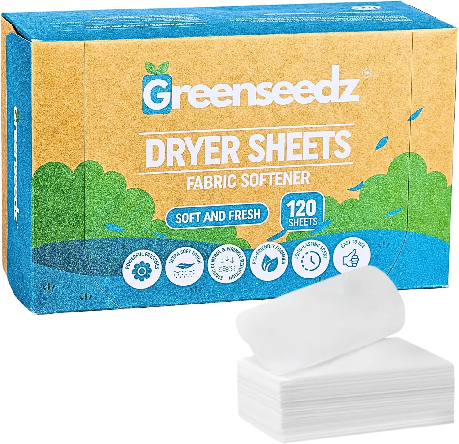 Dryer Sheets, 120 Count, Softens, Reduces Static & Freshens Laundry, Plastic-Free, Works with All Fabrics