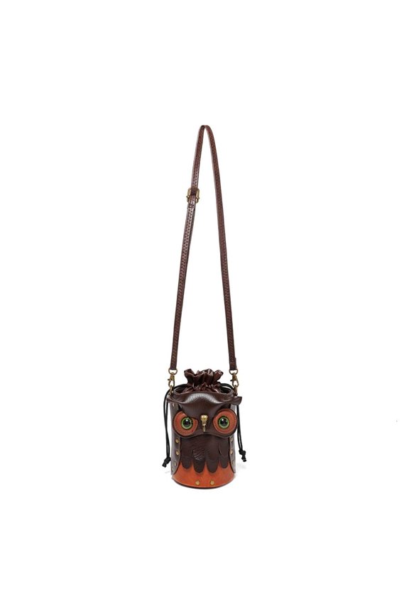 Women Phone Bag PU Shoulder Bag Fashion Drawstring Crossbody Bag Cartoon Owl Messengers Bag for Travel Daily