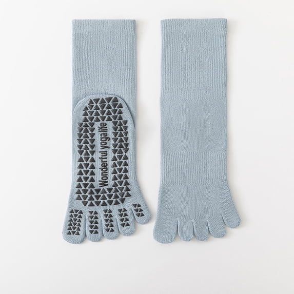 Women Pilates Indoor Athletic Fitness Dancing Split Toe Floor Mid Tube Socks Five Toe Yoga Footwear Comfort Blue