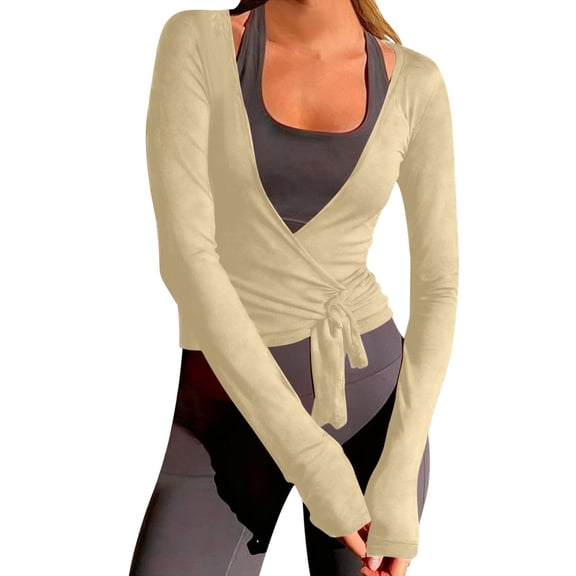 Women Pilates Wrap Top,Workout Active Blouses Long Sleeve Self Tie Dance Shirt Pilates Yoga Tops Long Sleeve Ballet Pilates Yoga Workout Wrap Shirts