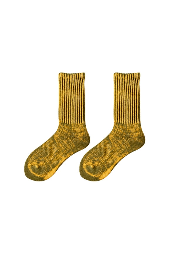 Women Pile Mid Tube Socks Thick Line Couple Street Faded Personality Warm, Yellow