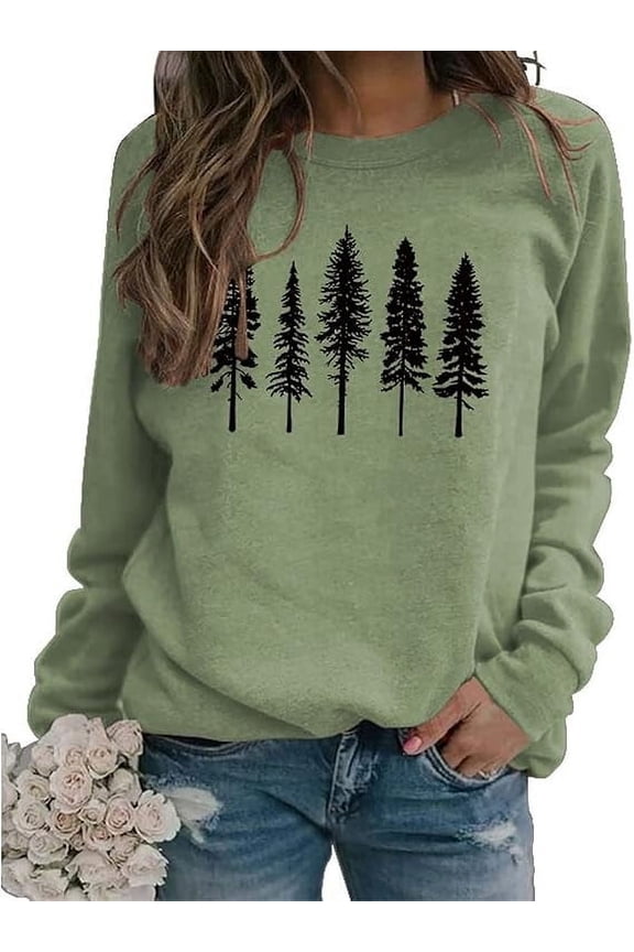 Women Pine Tree Sweatshirt Evergreen Trees Travel Sweatshirt