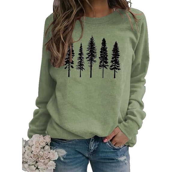 Women Pine Tree Sweatshirt Evergreen Trees Travel Sweatshirt