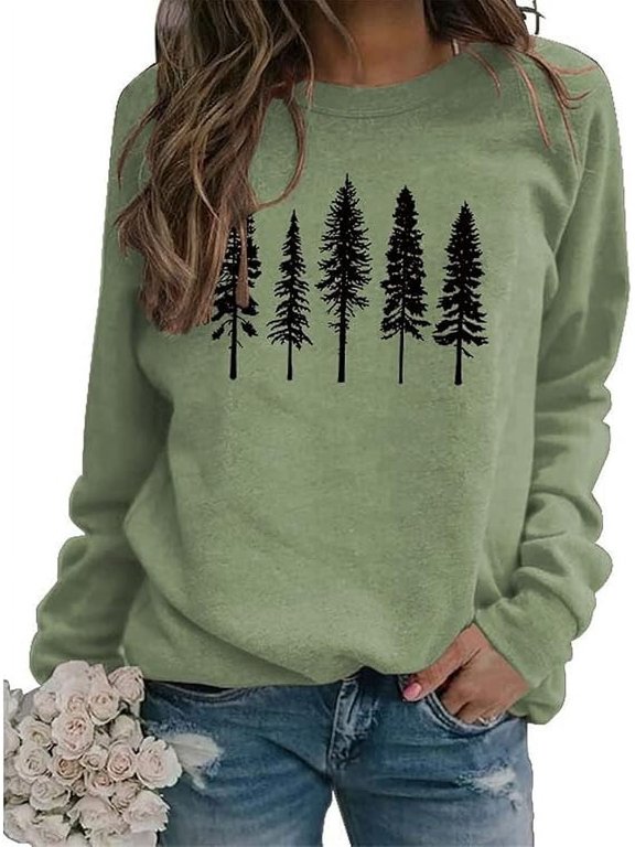 Women Pine Tree Sweatshirt Evergreen Trees Travel Sweatshirt