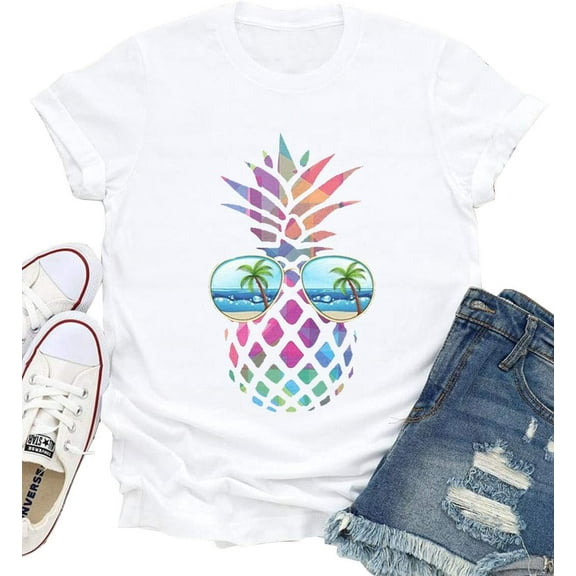 Women Pineapple Sunglasses Beach T Shirt Funny Graphic Tees Casual Summer Short Sleeve Shirt Tops Tops Tee