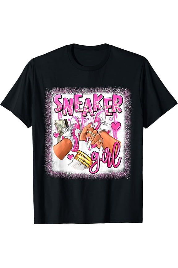 Women Pink And White Sneaker Girl, Funny Sneaker Girl Life T-ShirtMen and women, Black T-shirt, size: Extra large