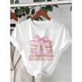 thumbnail image 1 of Women Pink Bow & Books Graphic T-Shirt - Casual Short Sleeve Crew Neck Tee, Suitable For Summer And Spring, 1 of 5