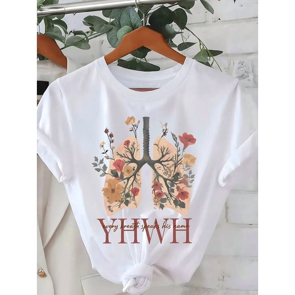 Women Pink Bow & Books Graphic T-Shirt - Casual Short Sleeve Crew Neck Tee, Suitable For Summer And Spring