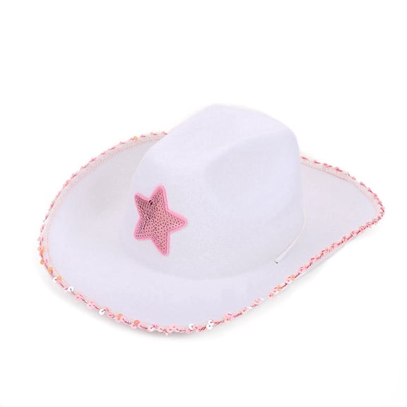 Women Pink Cowboy Hat Light Up Blinking Crown Tiara Wide Brim Sequin Cowgirl Costume Accessories Princess Hat