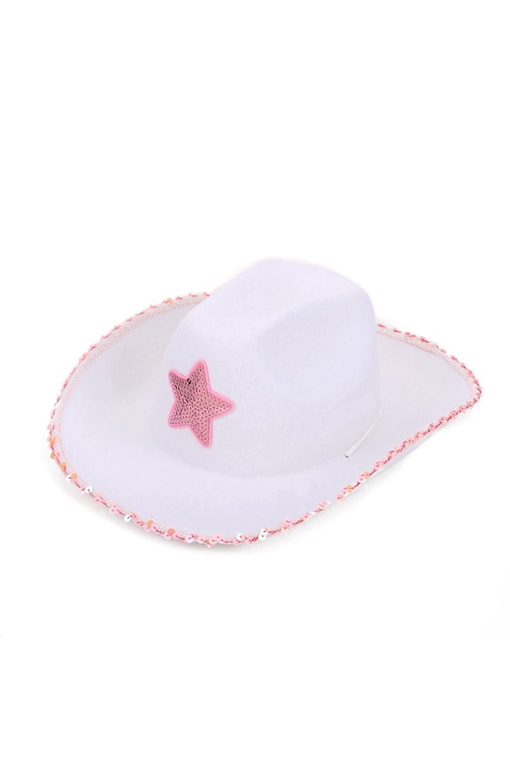 Women Pink Cowboy Hat Light Up Blinking Crown Tiara Wide Brim Sequin Cowgirl Costume Accessories Princess Hat