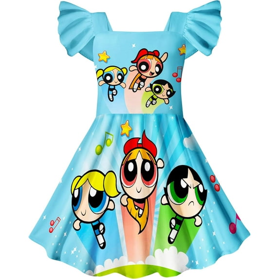 Women Pink Cute Funny 3D Print Princess Dress Square Neck TV Cartoon Casual Dress Birthday Gift