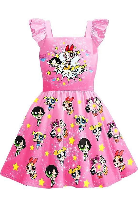 Women Pink Cute Funny 3D Print Princess Dress Square Neck TV Cartoon Casual Dress Birthday Gift