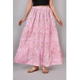 thumbnail image 1 of Women Pink Floral Vine Block Print Cotton Maxi Skirt Flowy Boho Elastic Waist - XS, 1 of 4