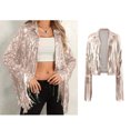 thumbnail image 1 of Women Pink Fringe Jacket Long Sleeve Sequin Fringe Jacket Sparkly Outfits for Women, 1 of 4