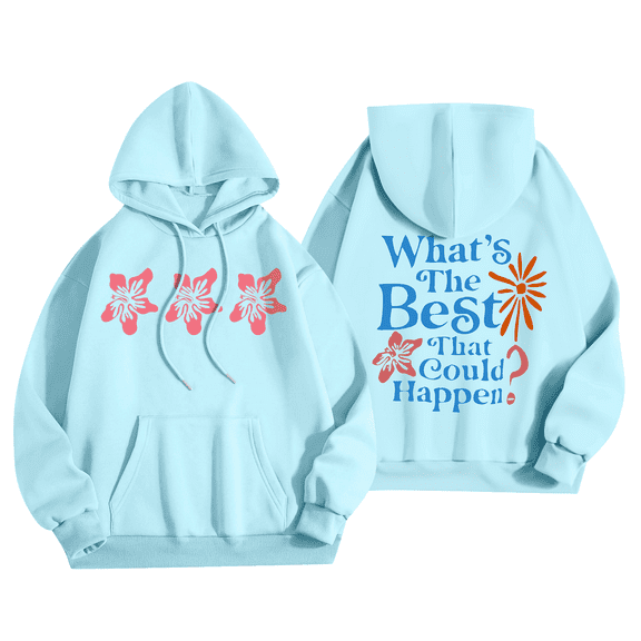 Women Pink Hoodie Cute Teen Girls Crewneck Graphic Hoodies Drawstring Pullover Sweatshirts Y2K Preppy Pocket Sweatshirt 05-Light Blue S