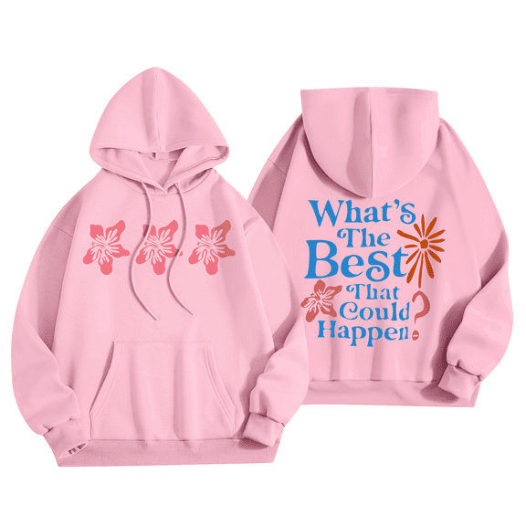 Women Pink Hoodie Cute Teen Girls Crewneck Graphic Hoodies Drawstring Pullover Sweatshirts Y2K Preppy Pocket Sweatshirt 06-Pink XXL