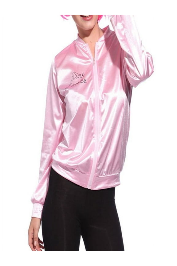Women Pink Jacket Hip Hop Letter Pattern Lady Satin Jacket 2019 New
