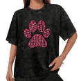 thumbnail image 1 of Women Pink Paw Print Mosaic Graphic Tees T Shirt Tops Round Neck Washed Cotton T Shirt Black S-2XL Plus Size, 1 of 5