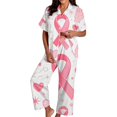thumbnail image 1 of Women Pink Ribbon Awareness Pajama Set Button Front Notch Collar Short Sleeve Top Long Pants with Pockets Comfy Breathable Relaxed Fit Novelty Pattern Home Sleeping Loungewear Pink M, 1 of 5