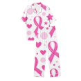 thumbnail image 1 of Women Pink Ribbon Breast Cancer Awareness 2 Piece Pajama Set Notch Collar Button Down Short Sleeve Top Long Pants with Pockets Breathable Relaxed Fit Casual Home Sleep Loungewear Beige L, 1 of 5